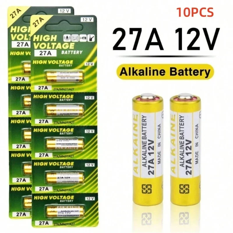 New10PCS 27A 12V Bateria alkaliczna 23A Sucha bateria do dzwonka do drzwi Kluczyki samochodowe Kalkulatory Piloty: Black