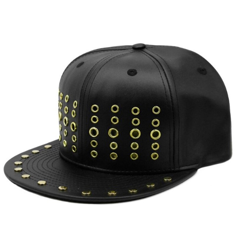 Xdanqinx Punk Stijl Hip Hop Caps Voor Mannen Vrouwen Metalen Gat Hoofdtooi Decoratie Platte Rand Cap Verstelbare Paar hoed