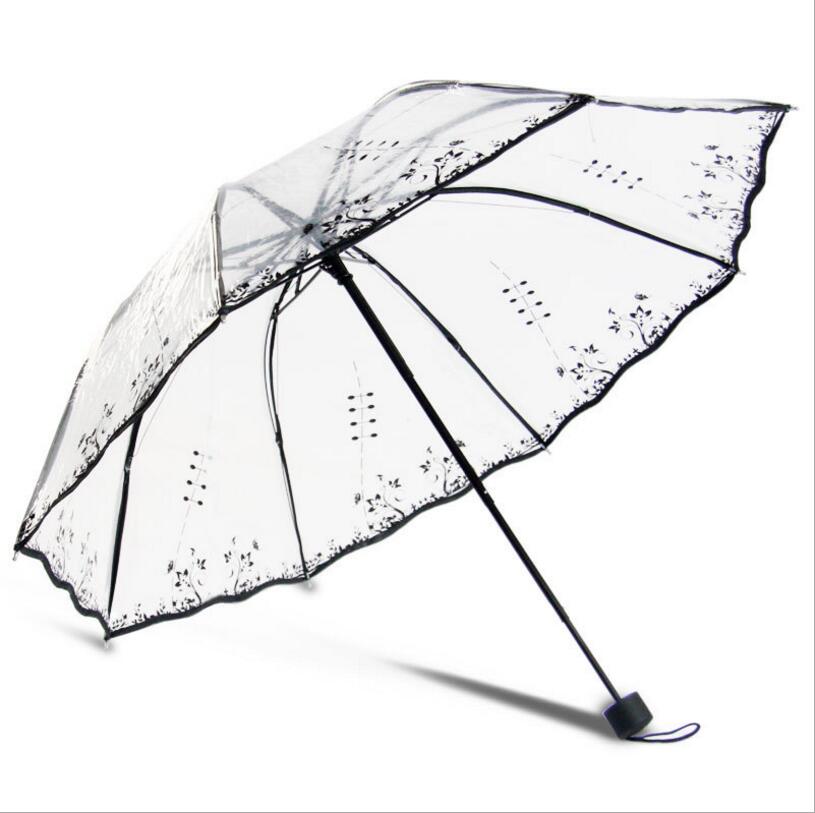 Przezroczysty składany parasol damski żeńnarty jasny parasol przeciwdeszczowy japońnarty kwiat wiśni nastoletnie dziewczyny dzieci dzieci luksusowe parasole