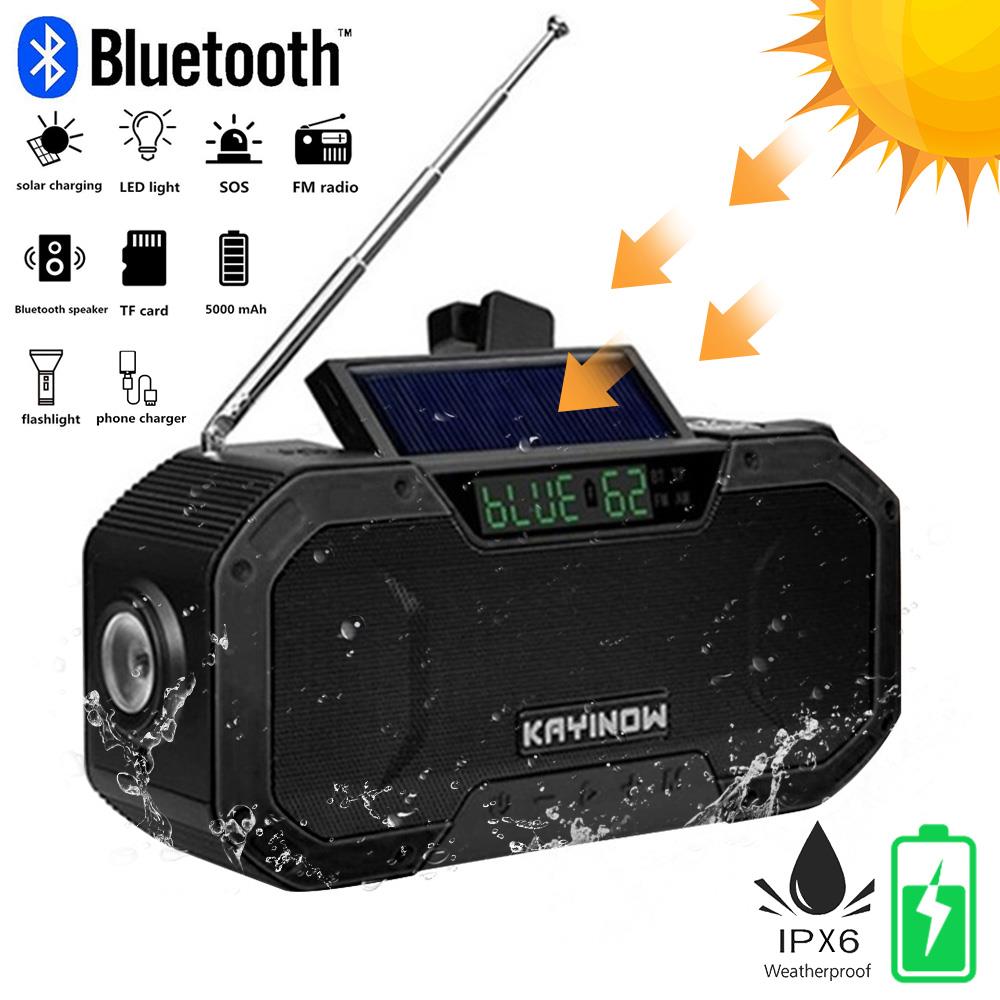 SOS Solar AM/FM Powerbank Outdoor Portable Reading Lamp Emergency Hand Crank Smart Bluetooth Speaker Alarm Usb Flashlight Radio: Black