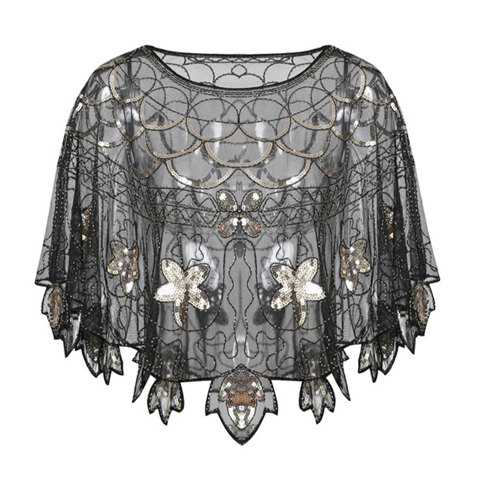 Lady Sequin Luxury Shiny Party Cape Women Bling Bling Amazing Evening Shawl Celebrity Formal Event Accessory Black: Black Gold