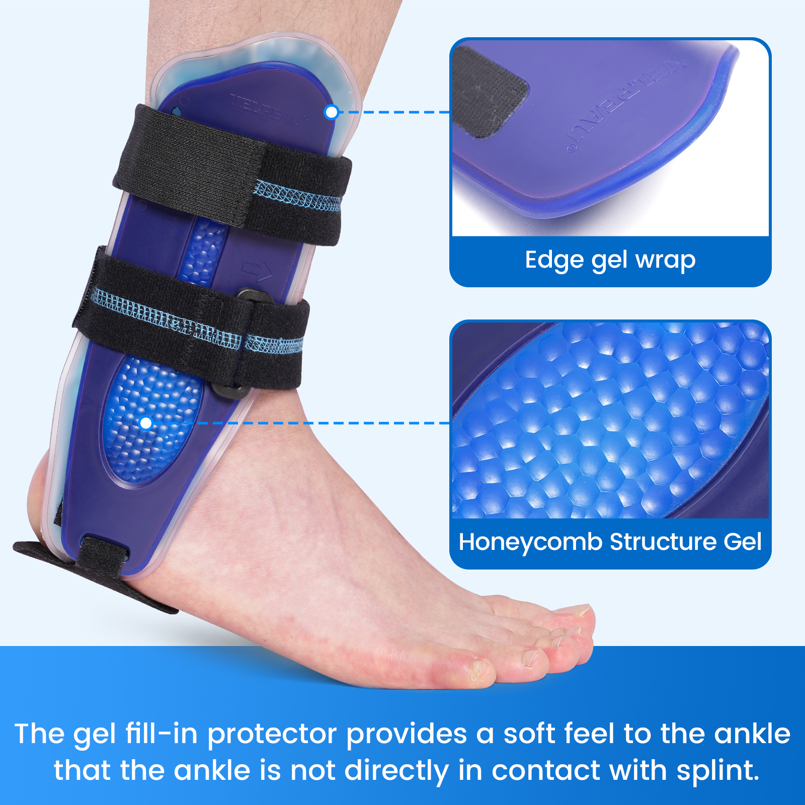 VELPEAU Support d'attelle de cheville à étrier pour fixer les pieds, la fracture de la cheville et l'entorse du pied, attelle réglable et deux styles au choix