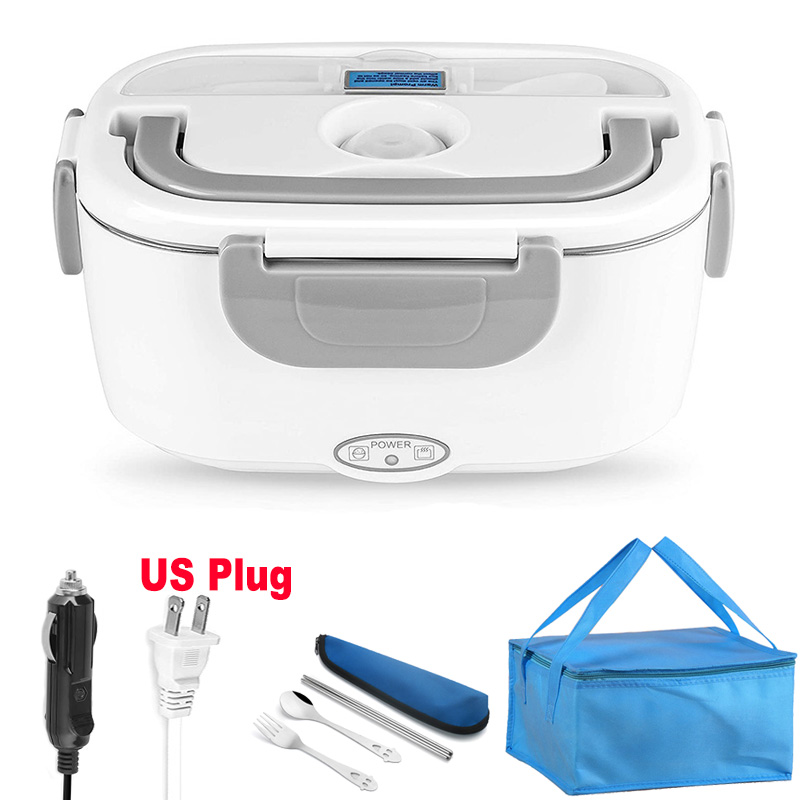 Dual Use 220V 110V 24V 12V Electric Heated Lunch Box Stainless Steel School Car Picnic Food Heating Heater Food Warmer Container: Silver