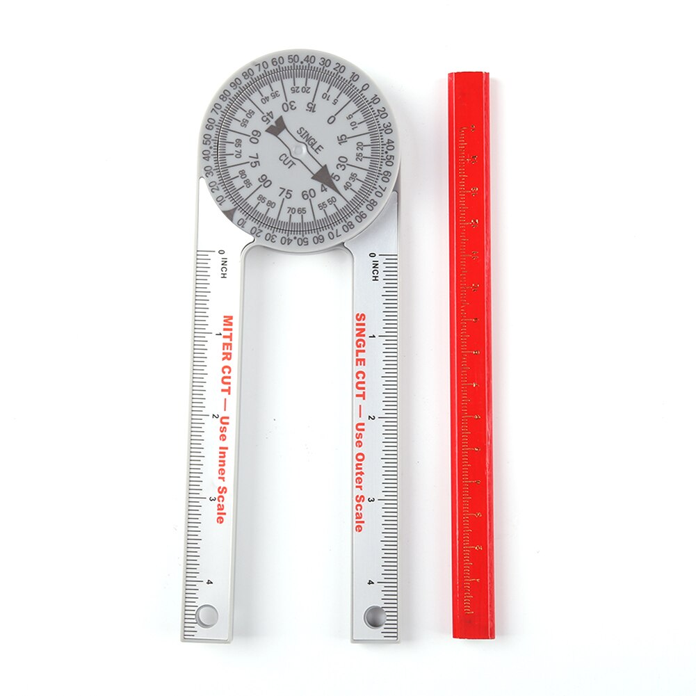 Transportador de sierra ingletadora de 360 grados, regla angular, medidor de nivel, medidor de inglete, goniómetro para herramientas de medición de carpintería: White with Pencil