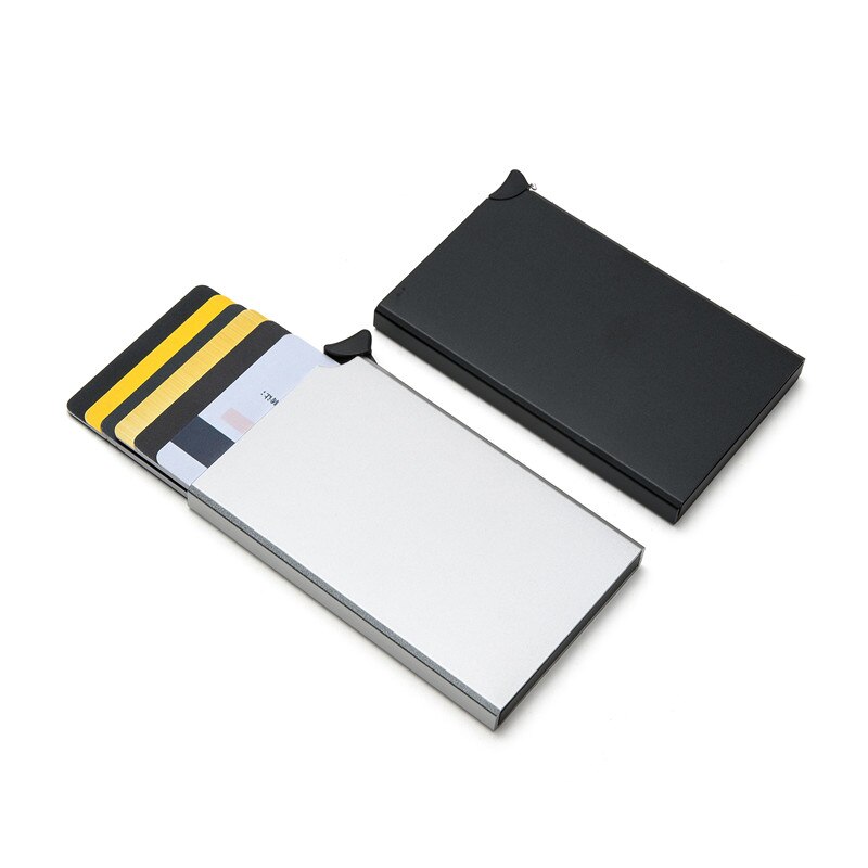 BISI GORO Single Box Wallet Black Metal Box Aluminum Credit Card Holder Slim RFID Protector Card Cases