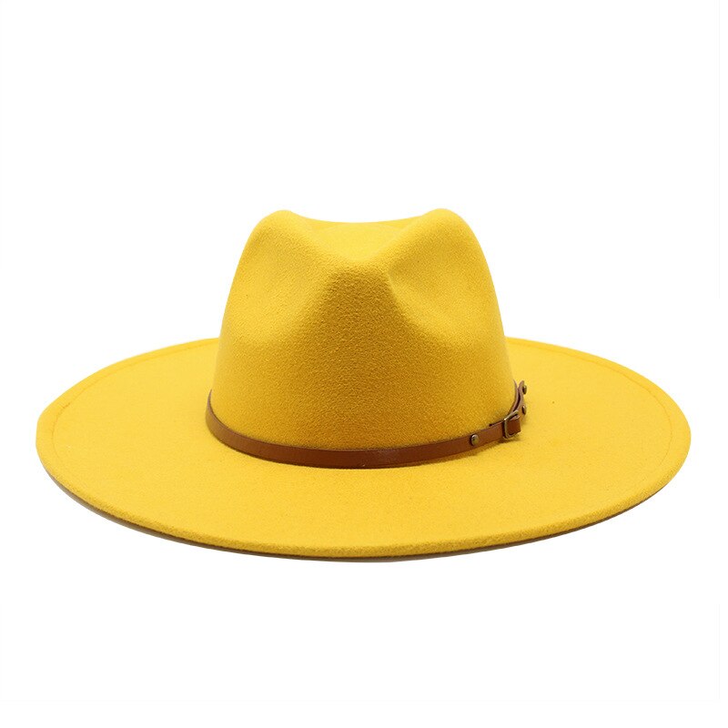 Sombrero de ala ancha para hombre y mujer, sombrero de ala ancha de lana sólida clásica, estilo británico, Panamá, Jazz, iglesia, 9,5 CM,: YELLOW