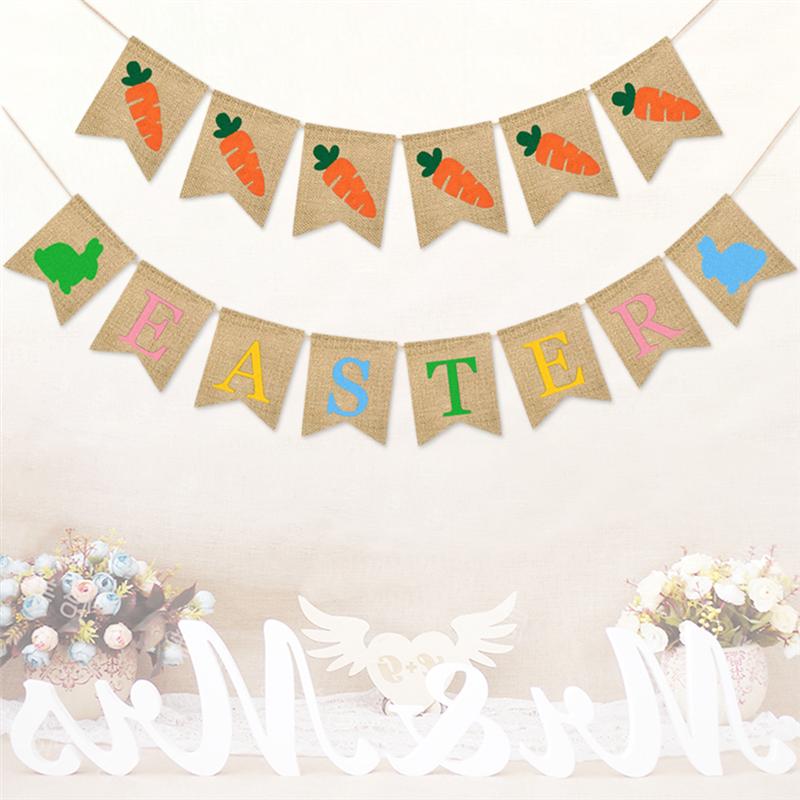 Easter Banner 1PC DIY Decoration Linen Easter Flag Carrot Banner Easter Banner Beautiful For Birthday