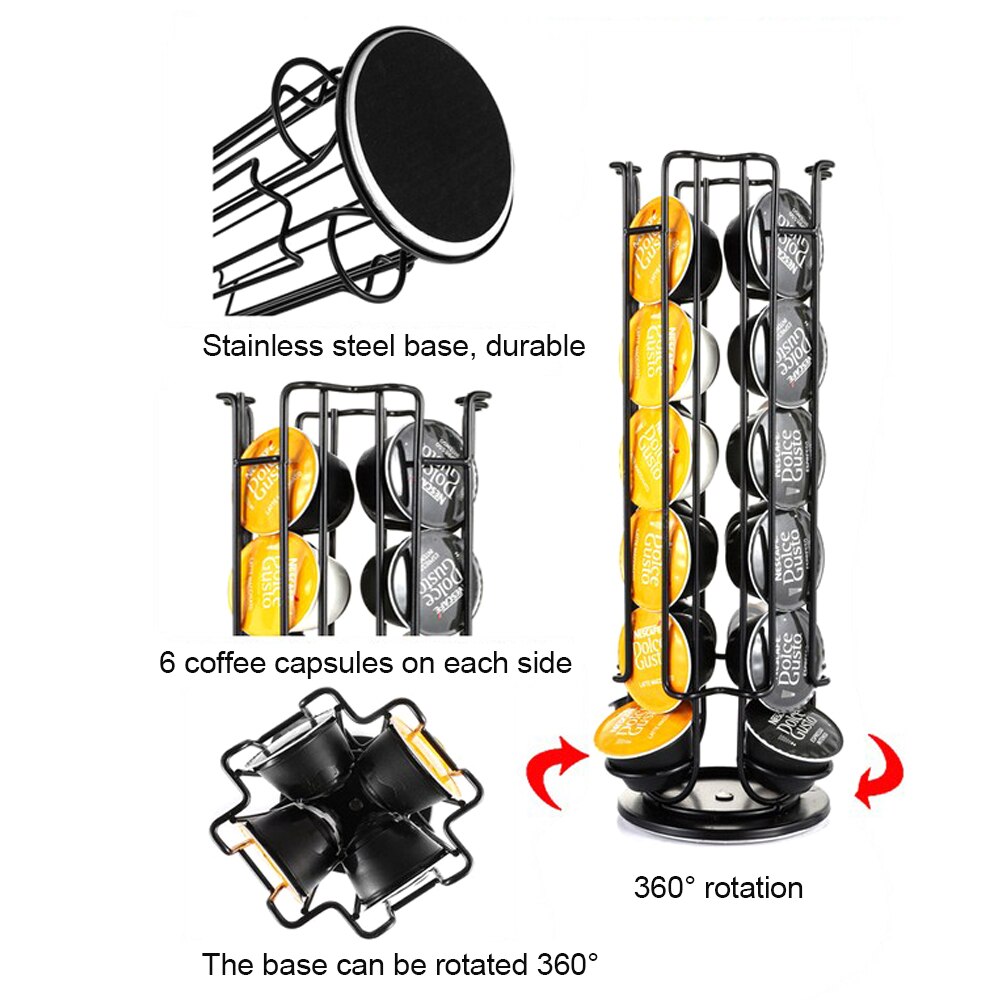 24 Capsules Rotating Coffee Storage Rack Kitchen Coffee Capsule Stand Organization Holder