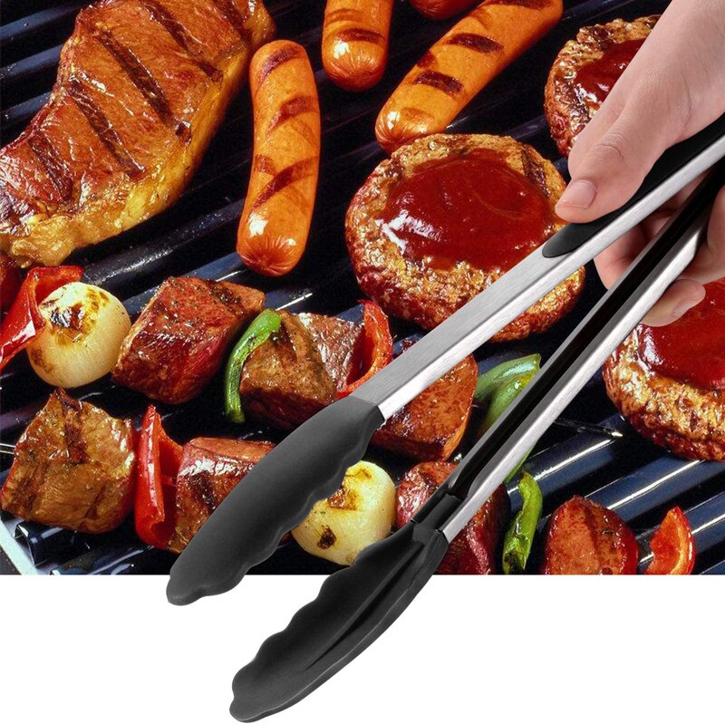 Juego de 3 pinzas de acero inoxidable para cocina utensilios de cocina con puntas de silicona, sin BPA, para ensalada, pan, pinzas para comida, herramientas para barbacoa
