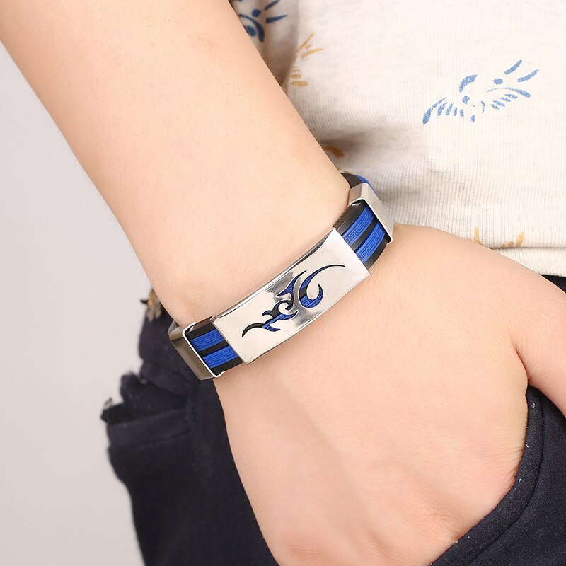Titan stål personlighet eldmönster män svart silikon rostfritt stål magnetlås armband armband smycken