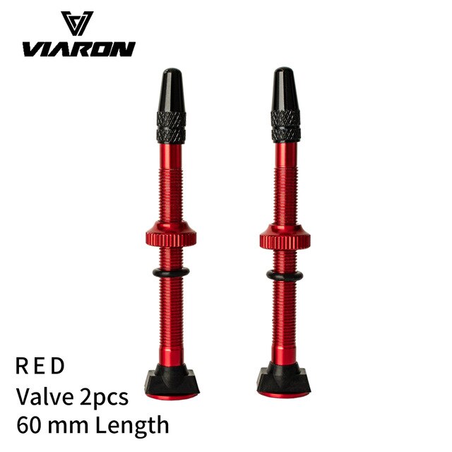 VIARON 2PCS 40/60mm Fahrrad F/V prasta Tubeless Reifen Ventil Rennrad MTB Reifen Luft ventil Legierung Ventil Kappe Für fahrrad Teile: 60mm Red 2pc