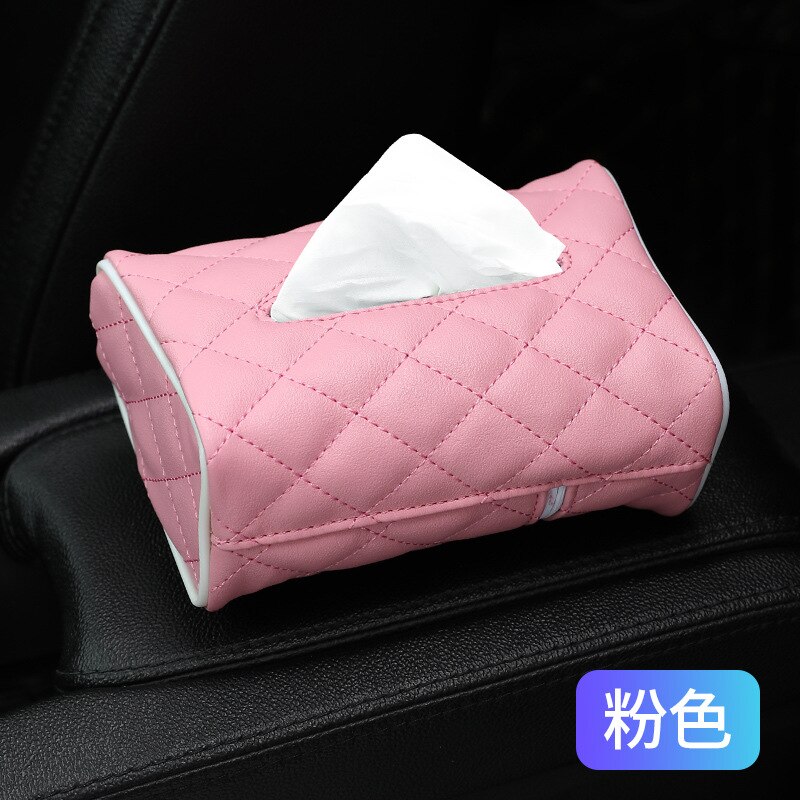 Pu læder tissuekasse serviettholder auto papir omslag sag organisator håndklædeholder kleenex kasser til badeværelse bilværelse bil-styling: Lyserød