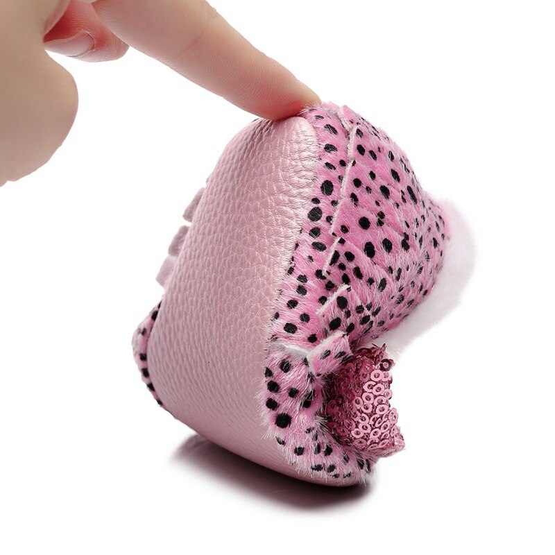 Bonitos zapatos de invierno para niñas de 0 a 24 meses con de leopardo y lazo, zapatos suaves y bonitos para niñas, botas de nieve infantil, zapatos para niños pequeños