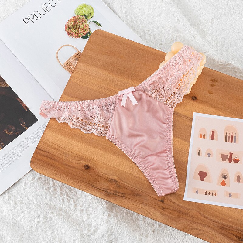Tangas sexis de estilo europeo, bragas cómodas ahuecadas a la , Tanga sin costuras de cintura baja, pantalones, bragas de encaje sexis, lencería: Rosa