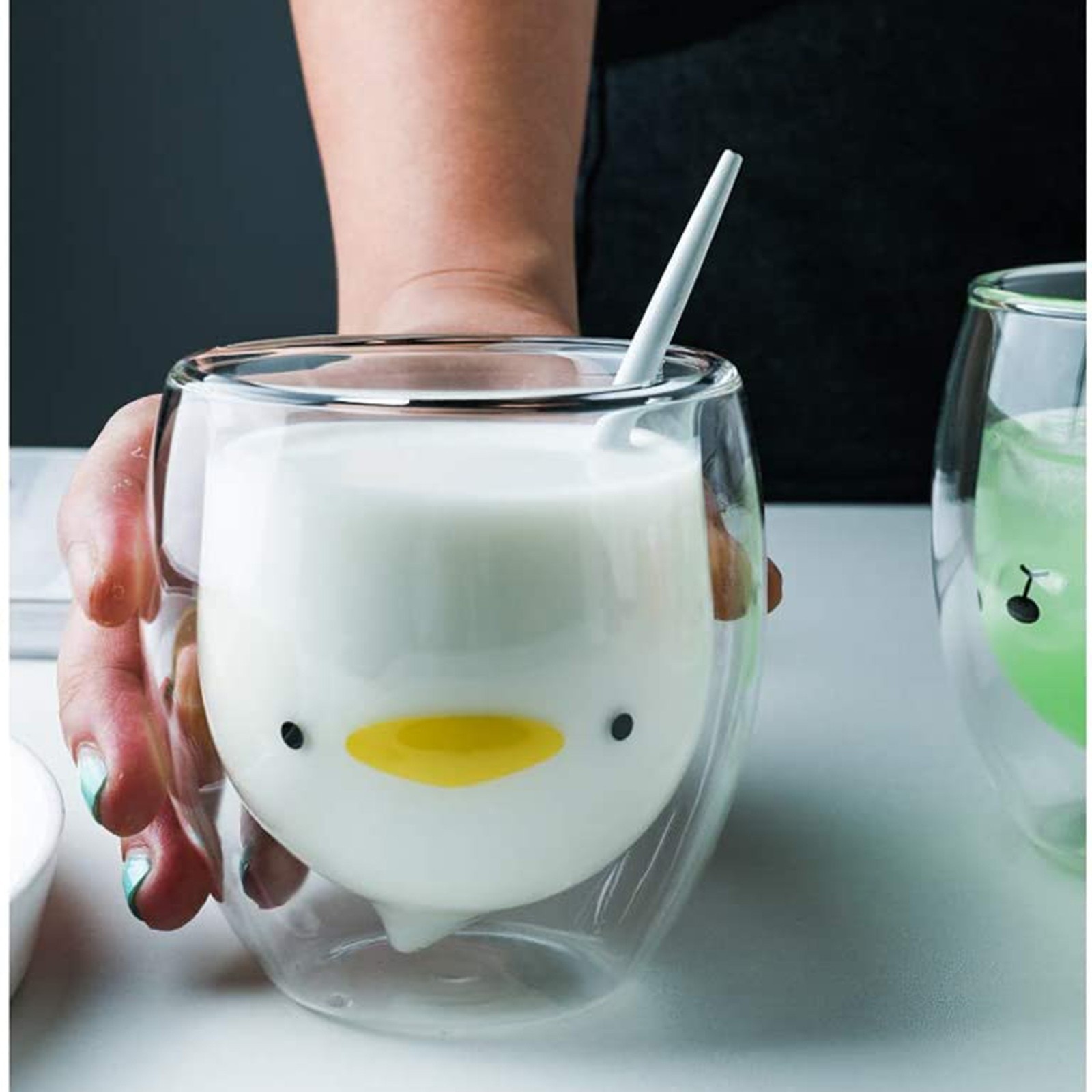 40# Lovely Glass Mugs Bear Cat Dog Animal Double-layer Tea Milk Coffee Cup With Round Mouth Prevent Scald Cartoon Glass