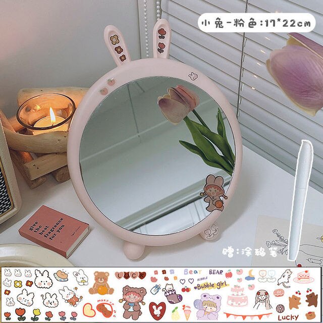 Ins-Espejo de maquillaje con forma de oso para chica, accesorio decorativo para dormitorio de estudiantes, escritorio, princesa: 06