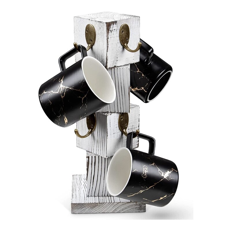 Coffee Cup Holder, Rustic Solid Wood Mug Tree, Farmhouse Wooden Coffee Cup Holder, Old Mug Holder