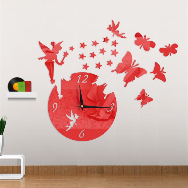 Acryl Spiegel Stickers Wandklok Modern Fairy Vlinder 3D Diy Duvar Saati Acryl Spiegel Stickers Wandklok Modern Fairy Vlinder 3D Diy Duvar Saati