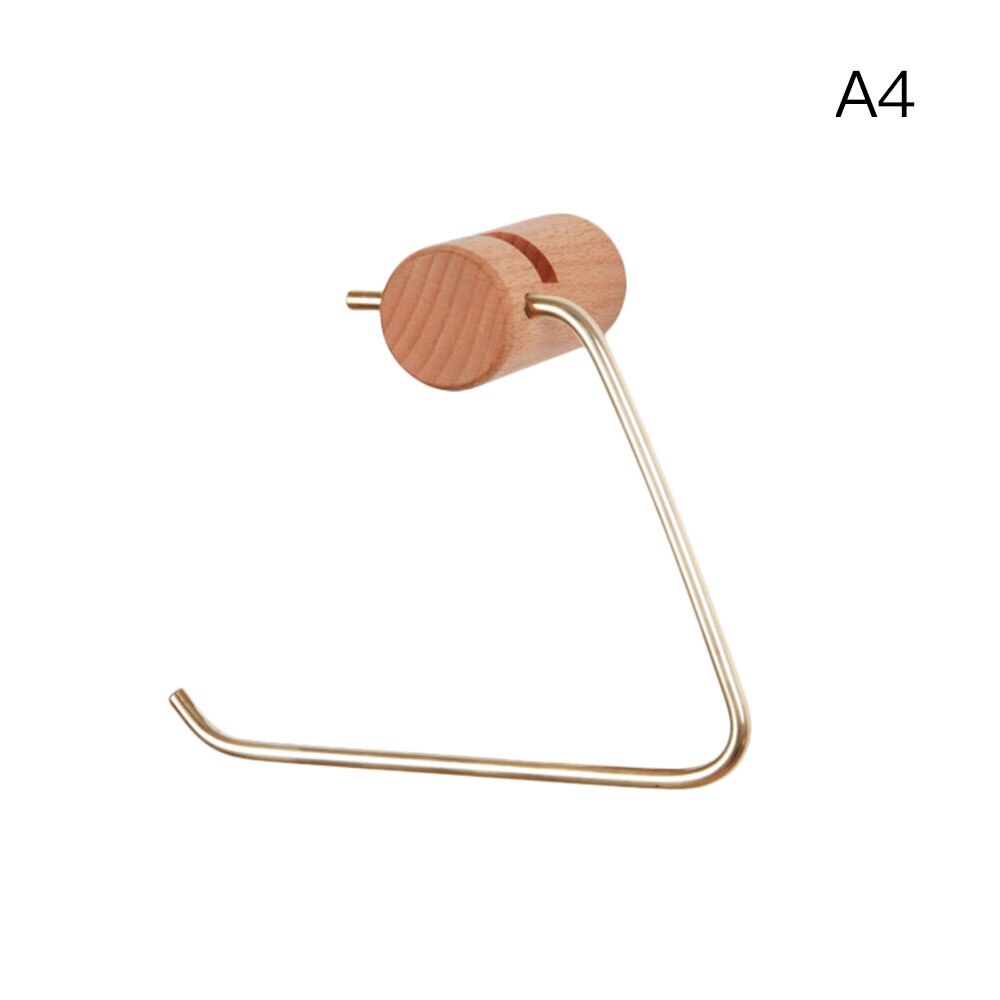 Punch-free Nordic Bathroom Paper Roll Bracket Brass Solid Wood Wall Hanging Napkin Bracket Toilet Paper Towel Rack: A4