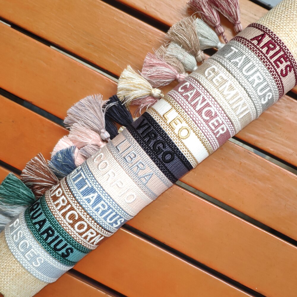 Bracelet tressé en coton, en tissu brodé à la main avec glands, taille réglable