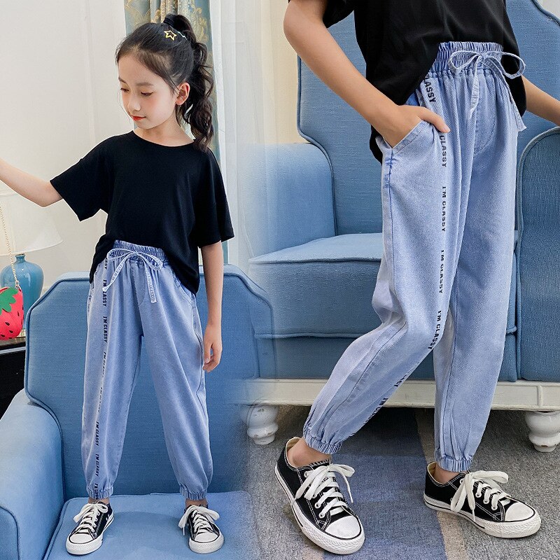 Teenagepiger sommer jeans efterår bomuld denim børnetøj afslappet lange bukser småbørn børn bukser teenager tøj 13 14