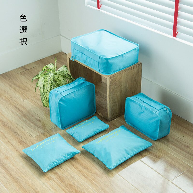 6 Stks/set Oxford Doek Reizen Mesh Bag In Bag Bagage Organizer Verpakking Cube Organiser Voor Kleding: SkyBlue