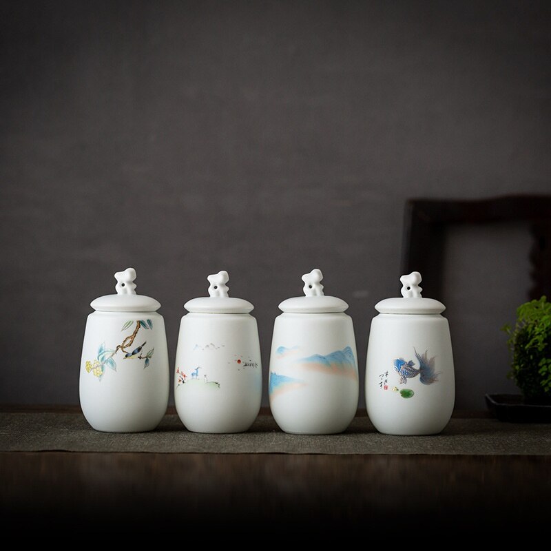 Mouton graisse Jade porcelaine thé conteneurs thé vert Pu'er thé emballage en céramique scellé stockage thé Caddy thé pots poterie pot