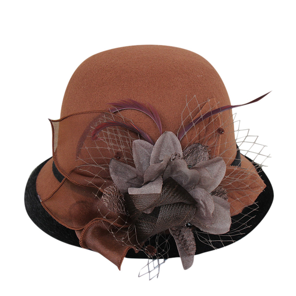 Mor dame top hat efterår og vinter uldne cloche hatte kvinde fest formel top klasse 100%  uld filt top hat: Kaffe