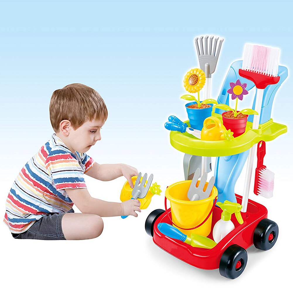 Kinder Reinigung Set Gießkanne Kelle Schaufel Pretend Topf Blume Gartenarbeit Trolley Simulation Reparatur Werkzeuge Warenkorb Spielzeug Set