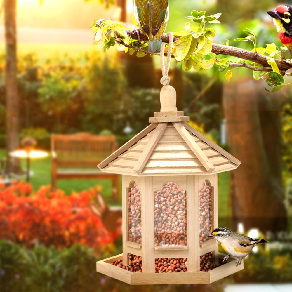 Wooden Wild Bird Feeder Outdoor Bird Feeders Food Container Hanging Gazebo Bird Feeder For Garden Decoration