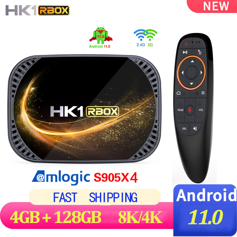 Hk1 rbox  x4s tv box android 11 amlogic  s905 x 4 4gb 128g 64g 2.4g e 5g lettori multimediali dual wifi bt tvbox 4k 8k set top box