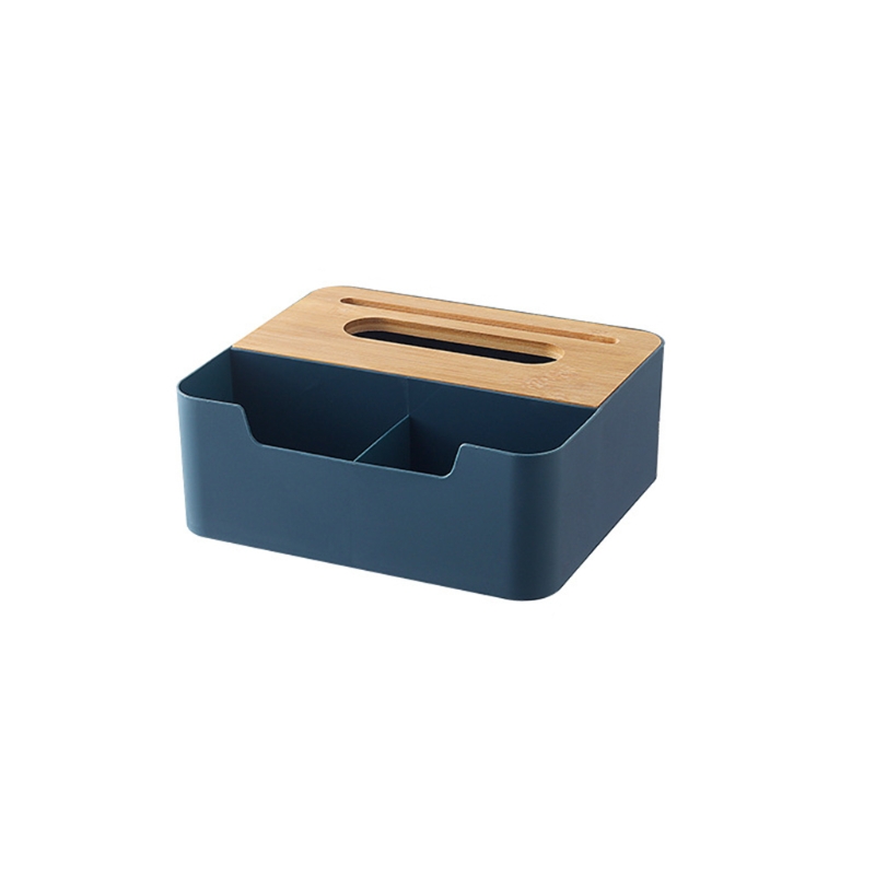 Plastic Tissue Box Bamboo Cover Napkin Paper Dispenser Organizer Cosmetic Storage Remote Control Container for Office: 02 Blue