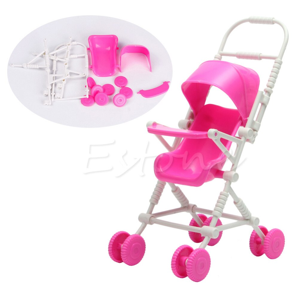 1pc Top Brand Assembly Baby Stroller Trolley Nursery Furniture Toys For Doll Pink