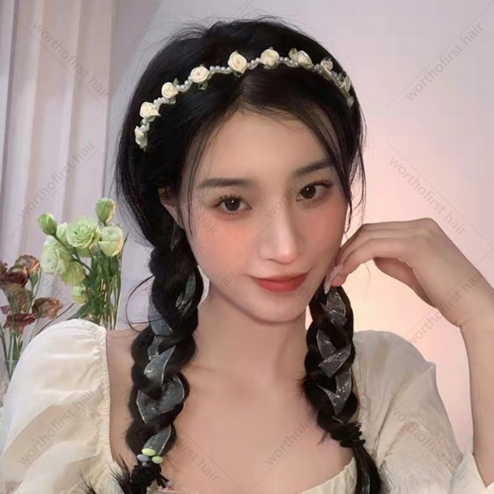 pink Rose Fairy Lace Hair Bands Head Wraps Headband Classic Romantic Wedding Shiny Silk Ribbon Rose Flower Hair Hoops Head Wrap