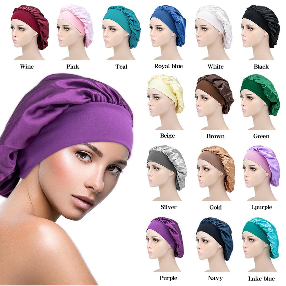 Gorro de descanso de ala ancha de satén para mujer, gorro de dormir para el cuidado del cabello, gorro de noche, Unisex, gorro de ducha, envoltura de cabeza de seda