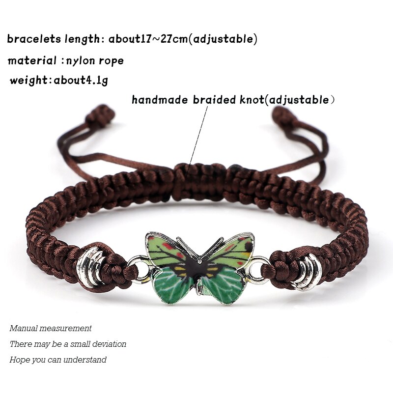 Neue Nette GrüNe Schmetterling Frauen Armbinde Handgemachte Weiß Schwarz Faden Schnur Seil Geflochtene Charme Armbänder für Mädchen Schmuck