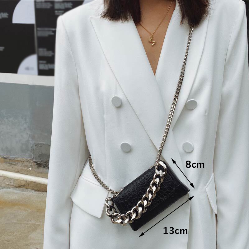 Mode Krokodil Patroon Mini Crossbody Tas Voor Vrouwen Met Zilveren Ketting Dame Taille Tas Luxe Oor Lipstick Bag Vrouwelijke