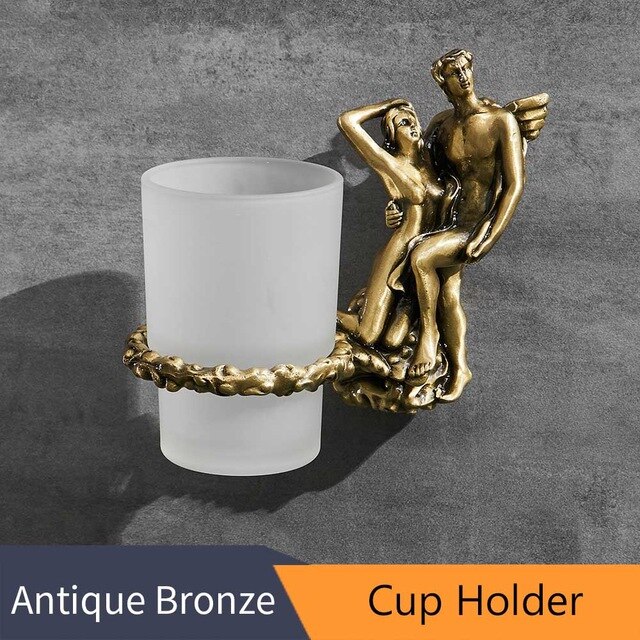Romantisk serie bronze badeværelse toiletpapirholder vægmonteret håndklædestang toiletbørsteholder badeværelse tilbehør  w6400: Kopholder