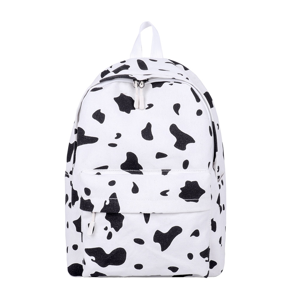 Women Canvas Backpack Cow Milk Print Students Girls Daily Shoulder School Bag Outdoor Shopping Accessaries Supplies