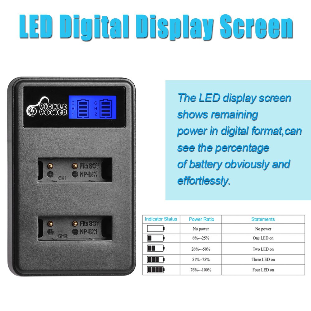 Caricatore doppio di USB dell&#39;affissione a cristalli liquidi della batteria di 1600mAh NP-BX1 NP BX1 per Sony FDR-X3000R RX100 AS100V AS300 HX400 HX60 AS50 WX350 AS300V ZV-1