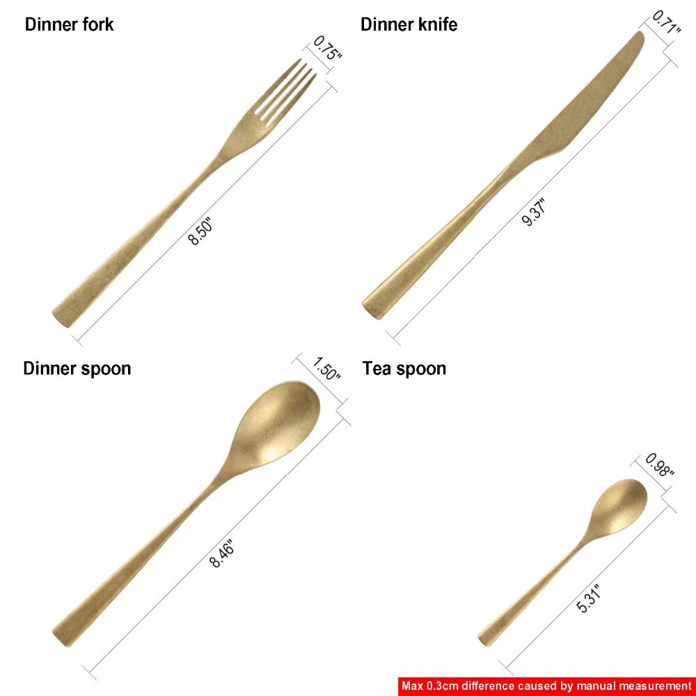 4 stk/sett retro bestikk middagssett gammelt servise 304 rustfritt stål gullgaffel skje kniv sett bestikk servise restaurant