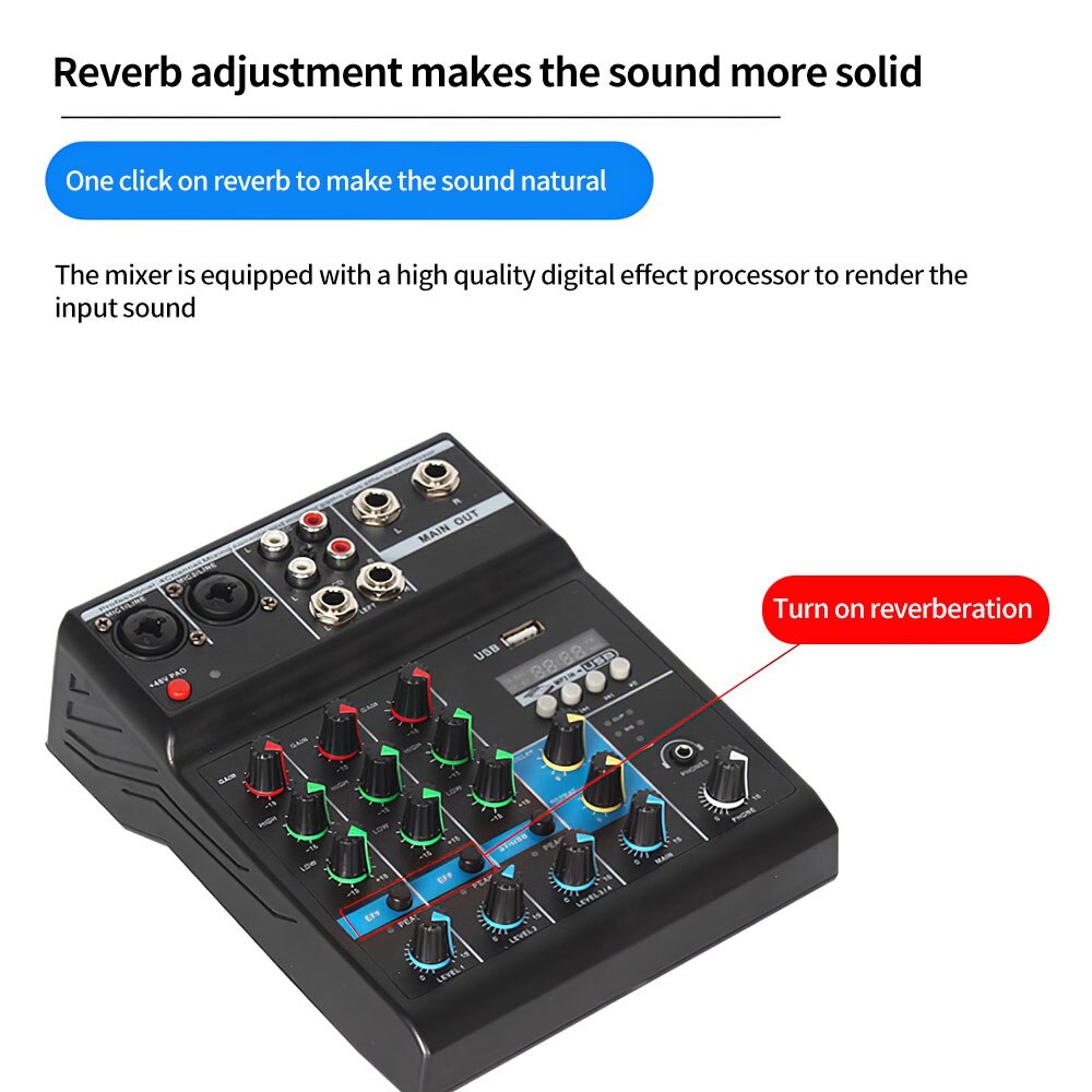 4-Channel Home Real-Time Recording Computer Sound Card USB Bluetooth Sound Console Audio Mixer Sound Board Controll