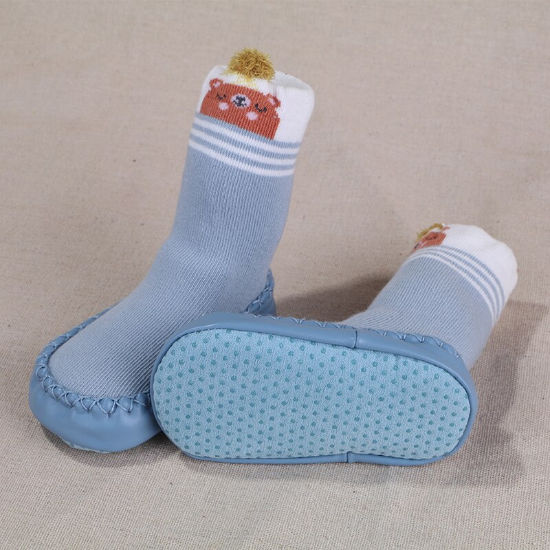 Antiskli sokker til babygutt småbarn tøfler babysokk sko babysokker med gummisåler frotté tykke gulvsokker morsomt dyr