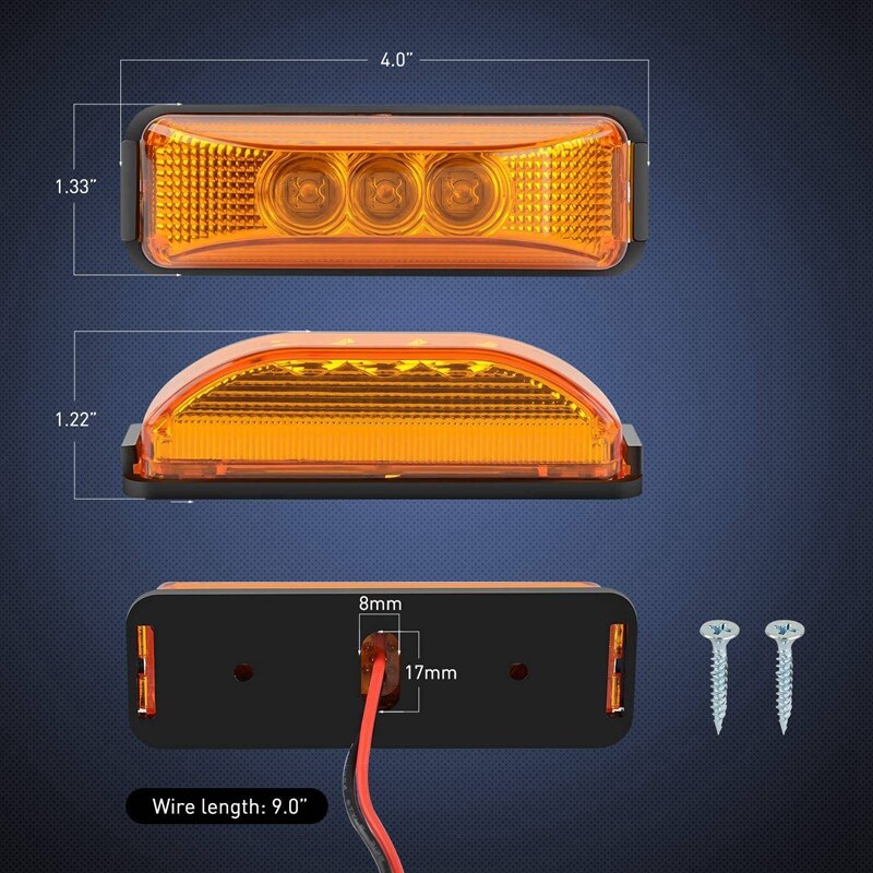 4PCS 24V 3.9Inch 3 LED Truck Trailer Amber Light Front Rear LED Side Marker Lights Clearance Indicator Lamp Waterproof