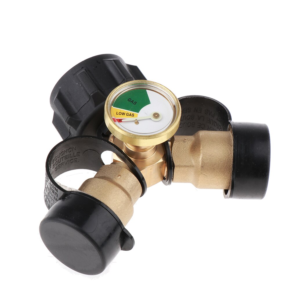 DURABLE Gas Propane Tank Y Splitter Adapter Tee Connector w/Pressure Gage