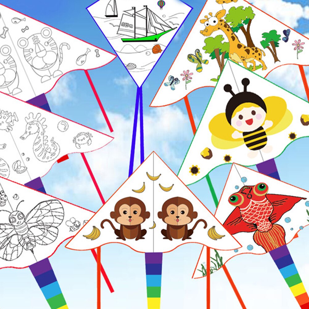 Random Small Cute Polyester Fabric Kite Blank Kite Beginning Ability Diy Lightweight Diy Kite Set