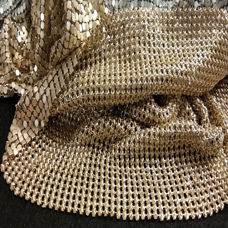 ViaPhil champaña dorada plateada Matt de tela de malla de tela metálica Metal lentejuelas de tela para manualidades, costura decoración para el hogar hecha a mano