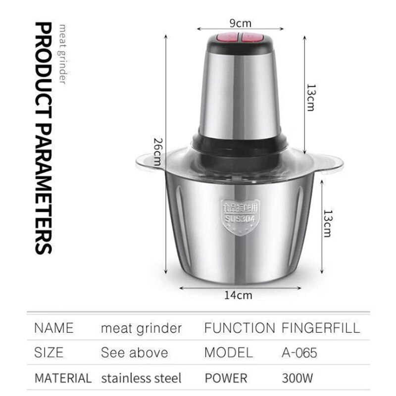 Household Stainless Steel Electric Chopper Meat Grinder 300W 2 Speeds Multifunction Food Processor Slicer Cooking Machine NS21