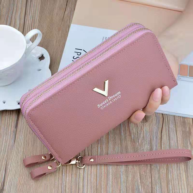 Portfel damski długi koronkowy podwójny zamek błyskawiczny nici do haftowania damski portfel damski multi-card fashion wild portfel na telefon komórkowy 785: pink v