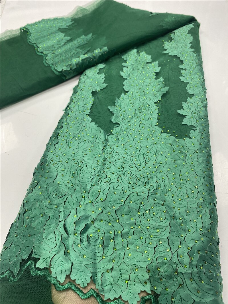French African Lace Fabric With Stones Embroidered Nigerian Lace Fabrics For Wowen Wedding Sewing YA3620B-6: Picture 4
